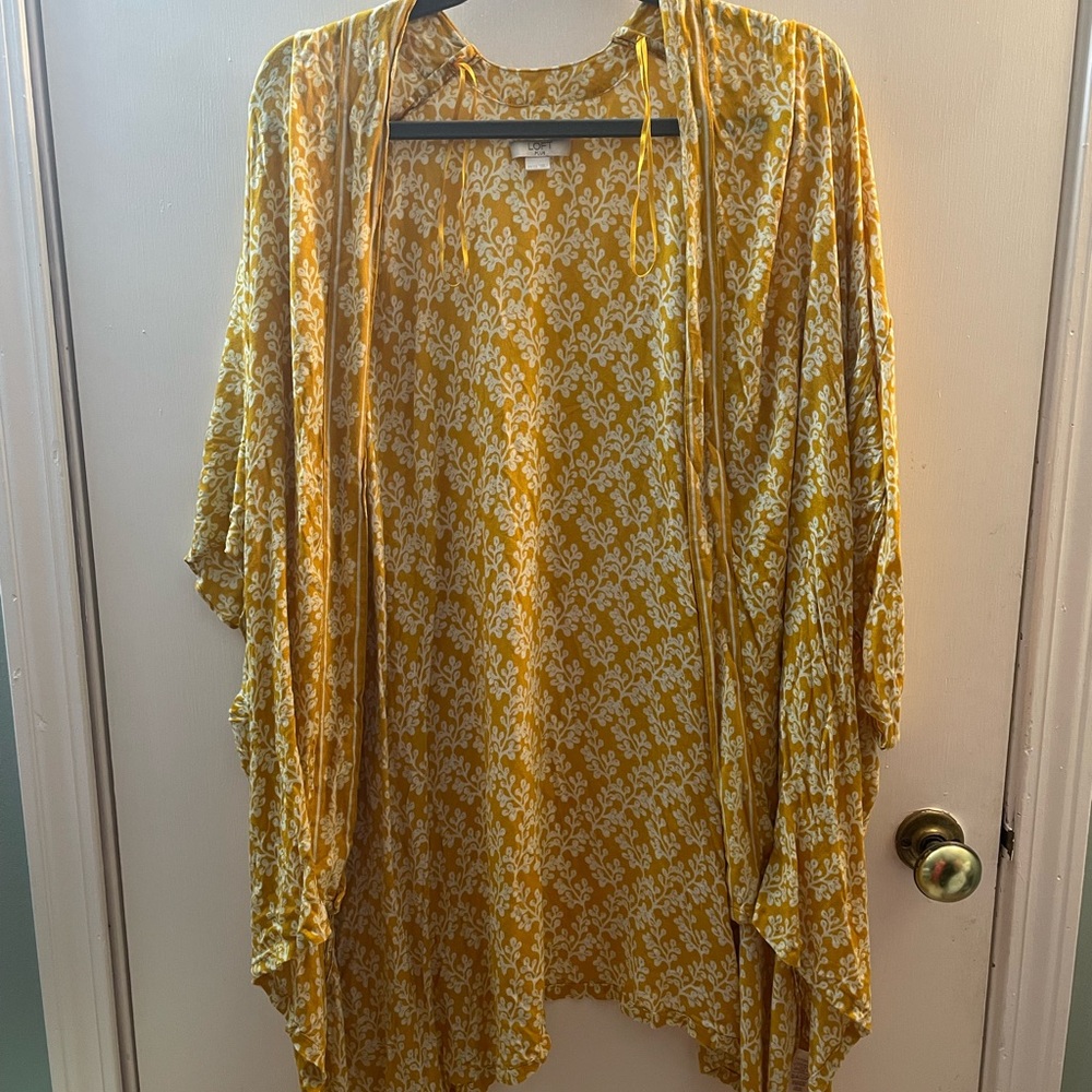 Loft plus yellow floral kimono style cardigan
